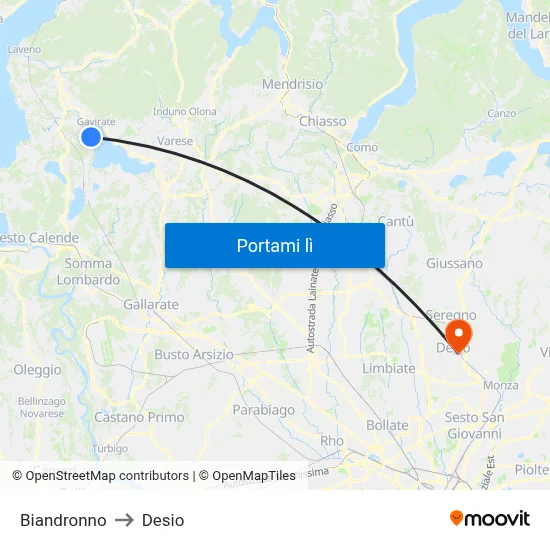 Biandronno to Desio map