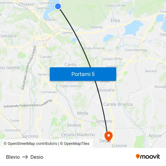 Blevio to Desio map