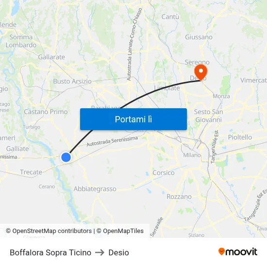 Boffalora Sopra Ticino to Desio map