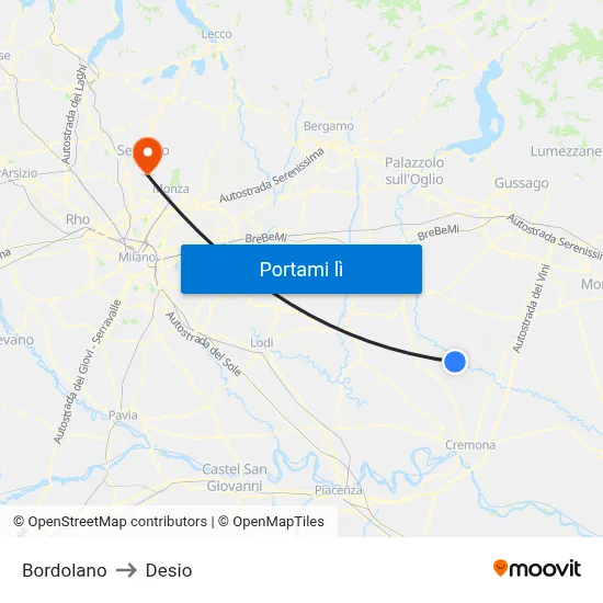 Bordolano to Desio map