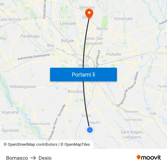 Bornasco to Desio map