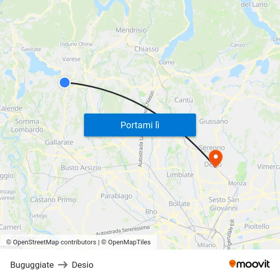 Buguggiate to Desio map