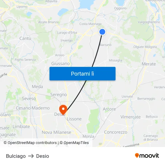 Bulciago to Desio map