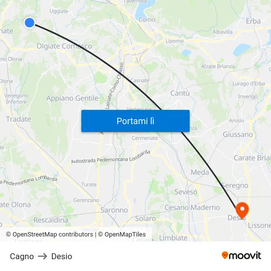 Cagno to Desio map