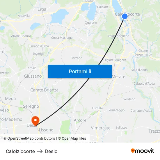 Calolziocorte to Desio map