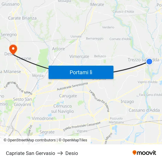 Capriate San Gervasio to Desio map