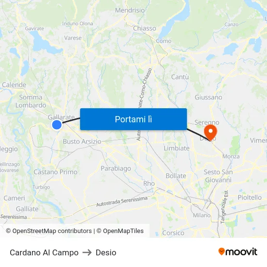 Cardano Al Campo to Desio map
