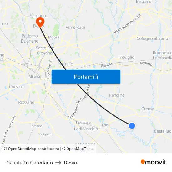 Casaletto Ceredano to Desio map
