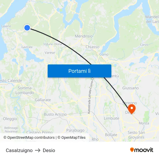 Casalzuigno to Desio map