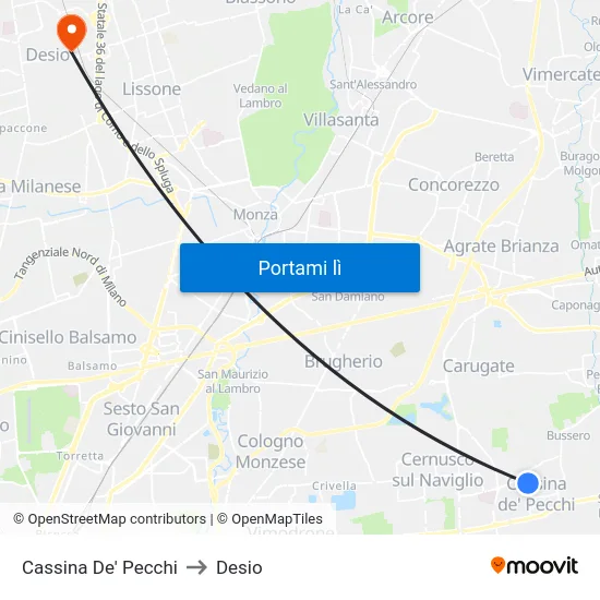 Cassina De' Pecchi to Desio map