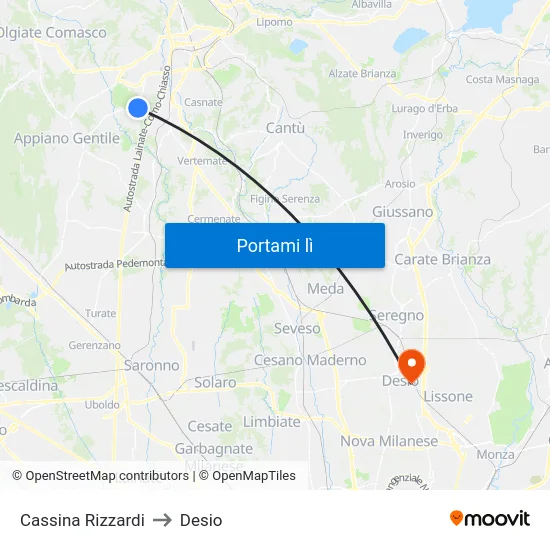 Cassina Rizzardi to Desio map