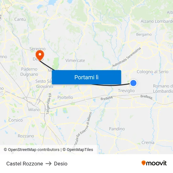 Castel Rozzone to Desio map