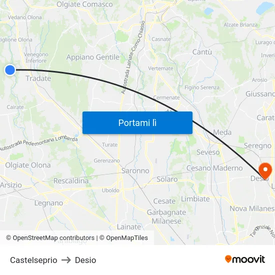 Castelseprio to Desio map