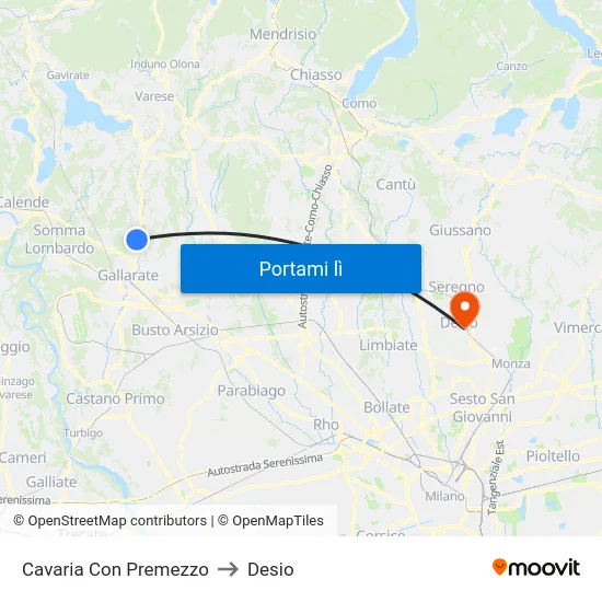 Cavaria Con Premezzo to Desio map