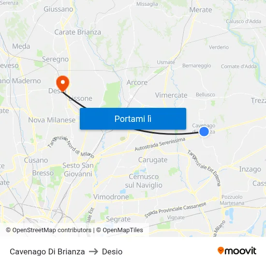 Cavenago Di Brianza to Desio map
