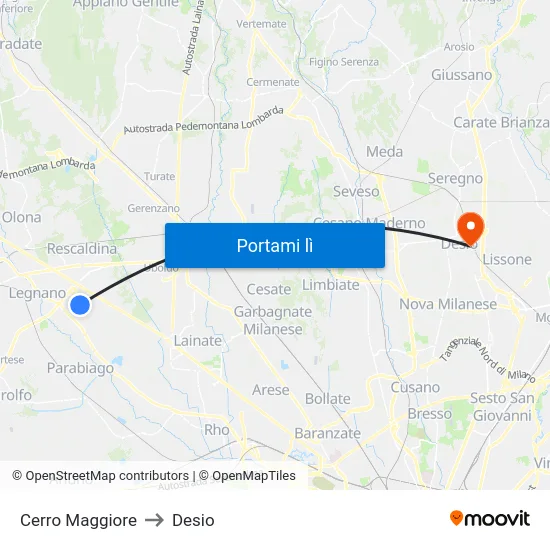 Cerro Maggiore to Desio map