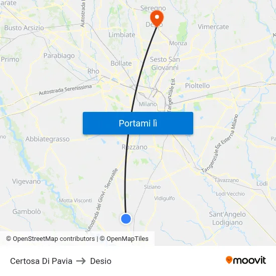Certosa Di Pavia to Desio map