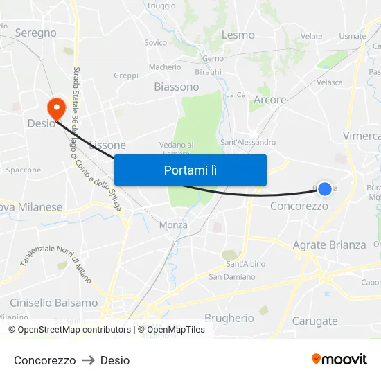 Concorezzo to Desio map