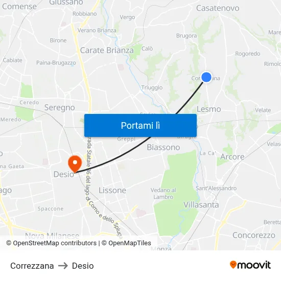 Correzzana to Desio map