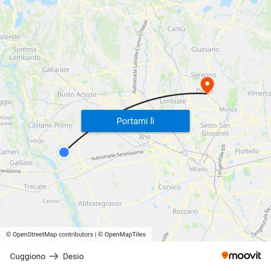 Cuggiono to Desio map