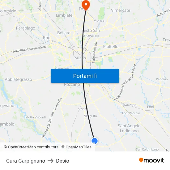 Cura Carpignano to Desio map
