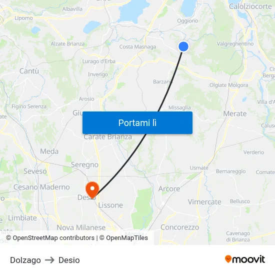 Dolzago to Desio map