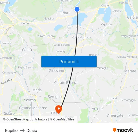 Eupilio to Desio map