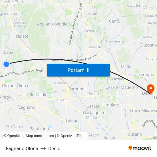 Fagnano Olona to Desio map