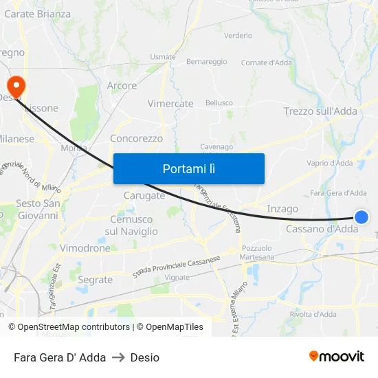 Fara Gera D' Adda to Desio map