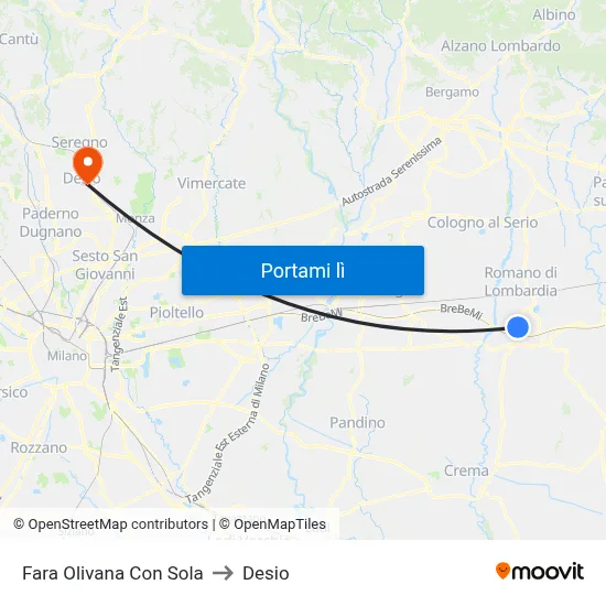 Fara Olivana Con Sola to Desio map