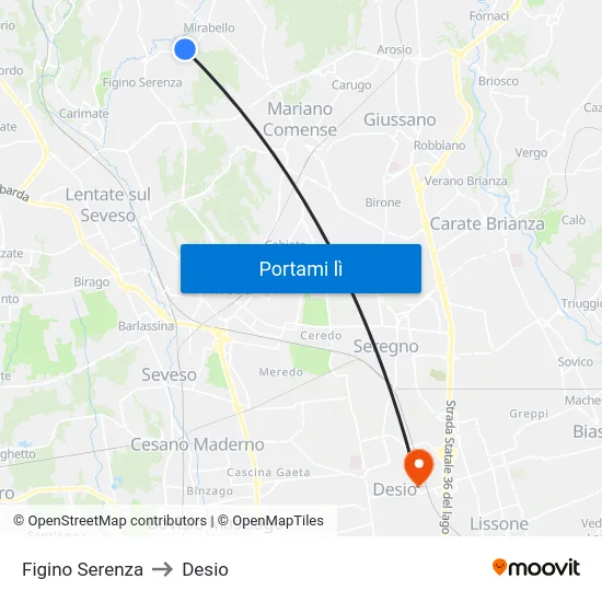 Figino Serenza to Desio map