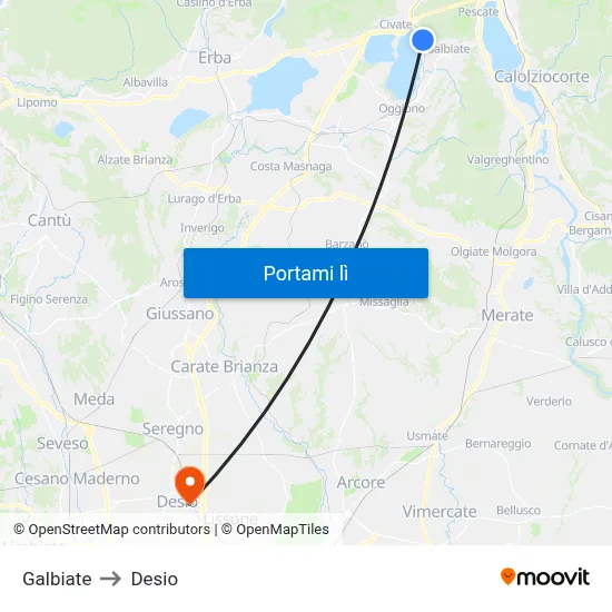 Galbiate to Desio map