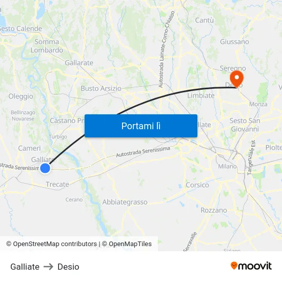 Galliate to Desio map