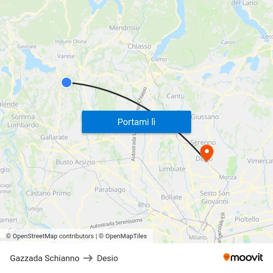 Gazzada Schianno to Desio map