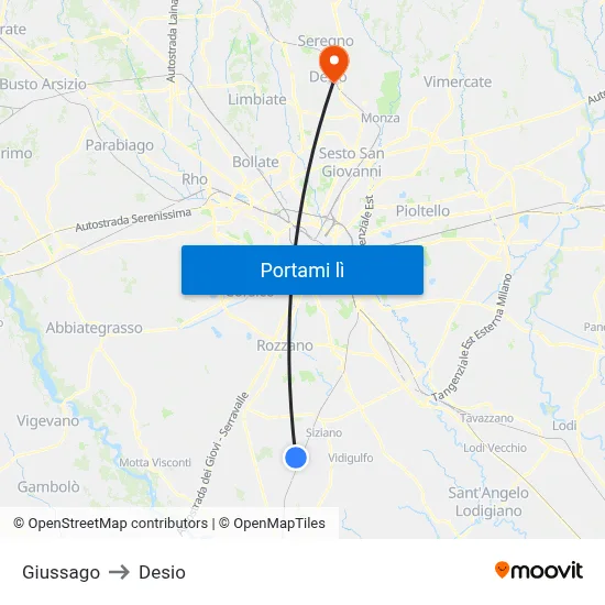 Giussago to Desio map