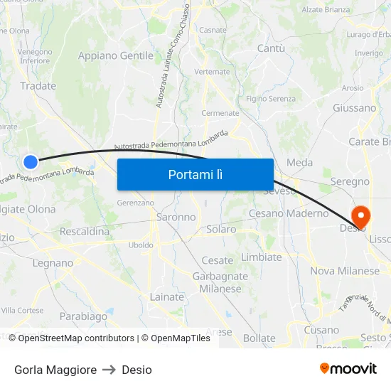 Gorla Maggiore to Desio map