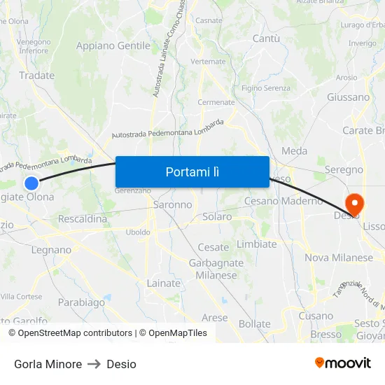Gorla Minore to Desio map