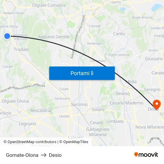 Gornate-Olona to Desio map