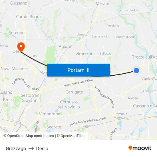 Grezzago to Desio map