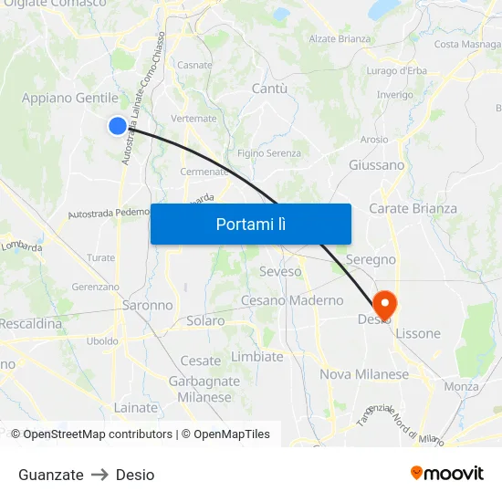 Guanzate to Desio map