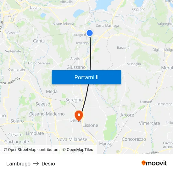 Lambrugo to Desio map
