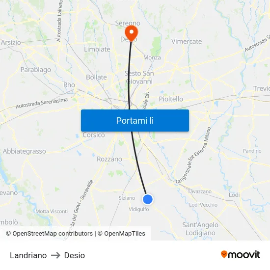 Landriano to Desio map