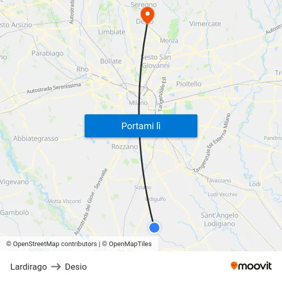Lardirago to Desio map