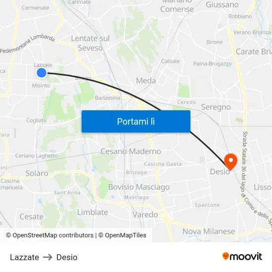 Lazzate to Desio map