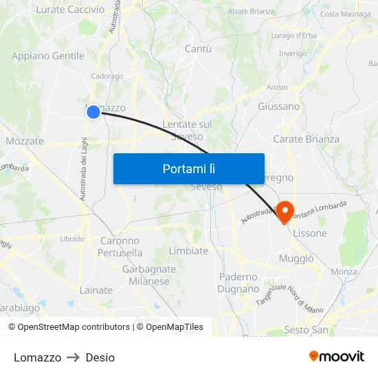 Lomazzo to Desio map