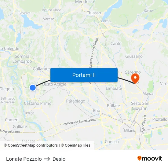 Lonate Pozzolo to Desio map