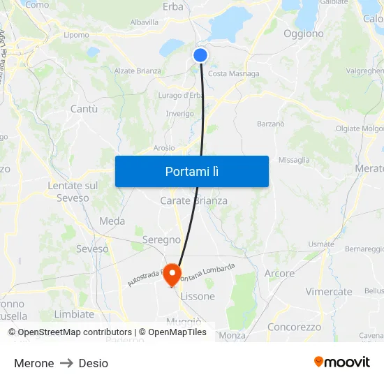 Merone to Desio map