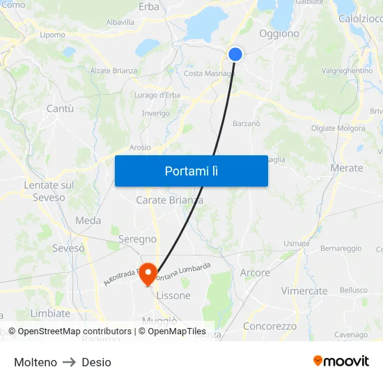 Molteno to Desio map