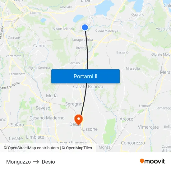 Monguzzo to Desio map