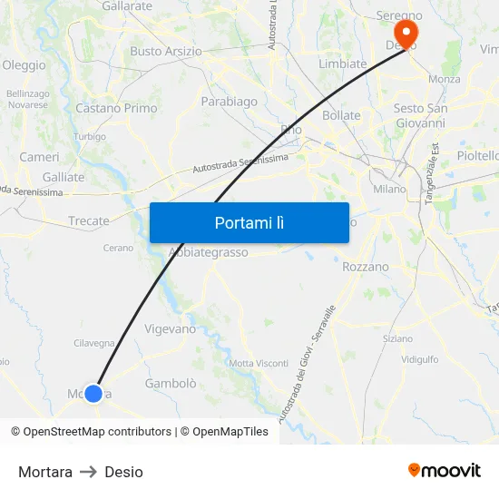 Mortara to Desio map